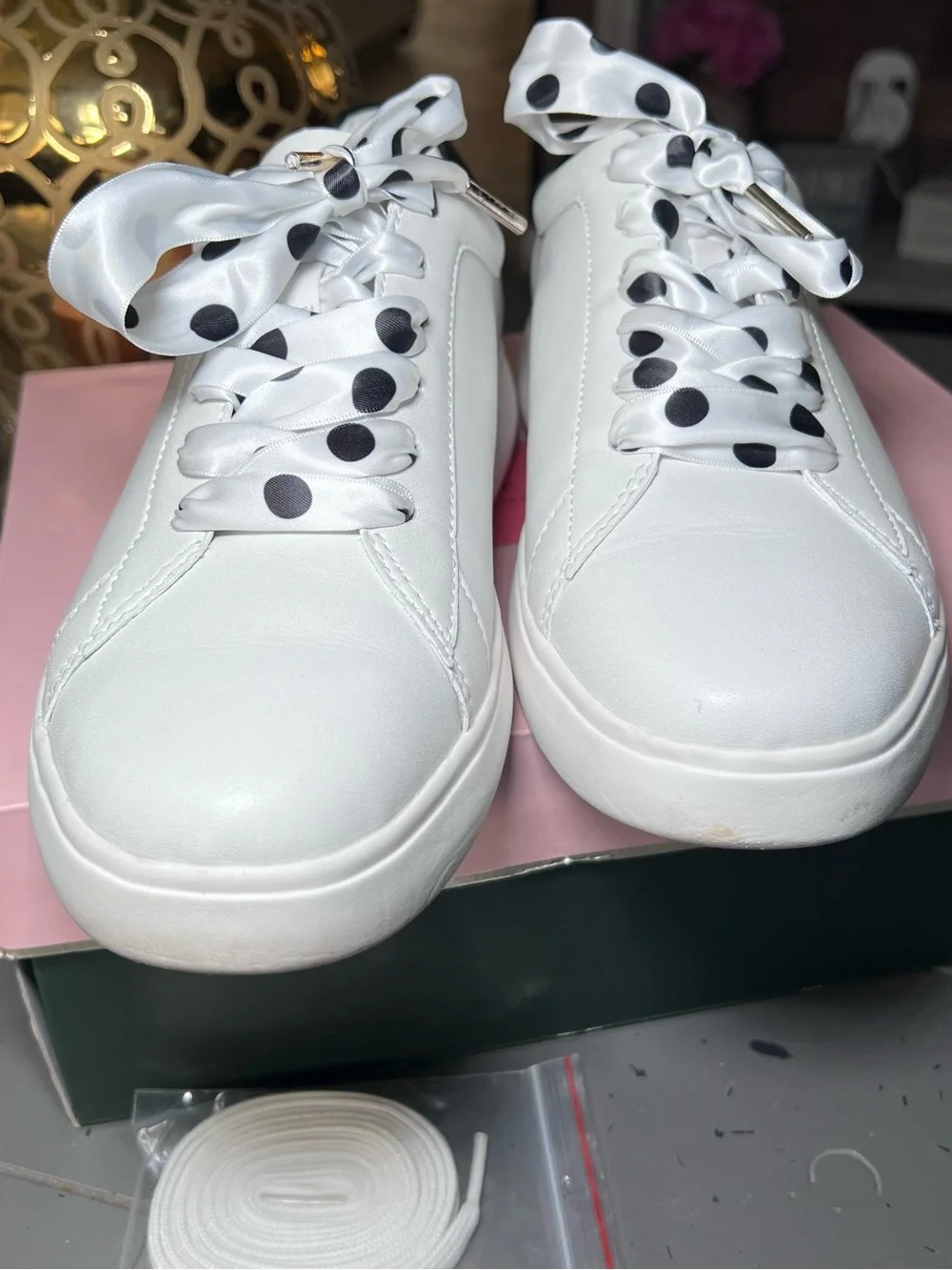 Kate Spade White Leather Sneakers with Black Heel Tab Size 10